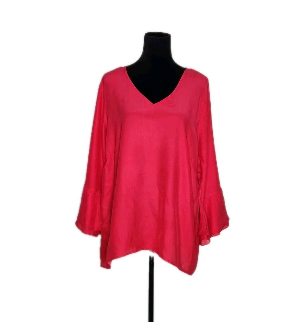 Long Tall Sally Pink 100% Silk Flared Sleeves Blouse Women's Size 18